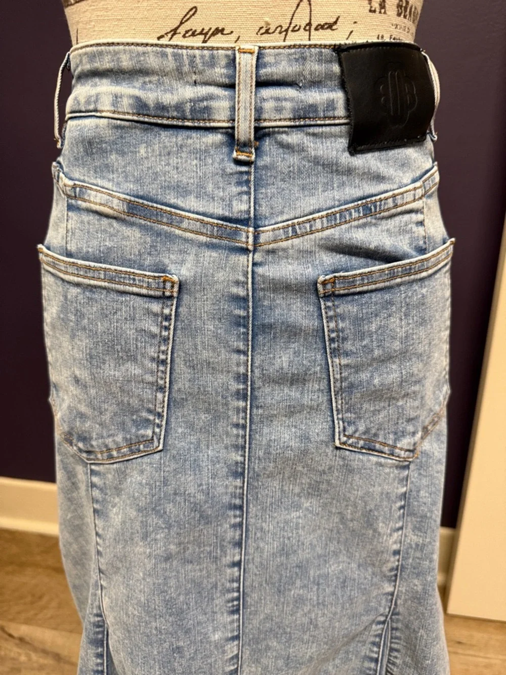 Maje Light Wash Denim Trumpet Flared Maxi Skirt - Picture 4 of 11